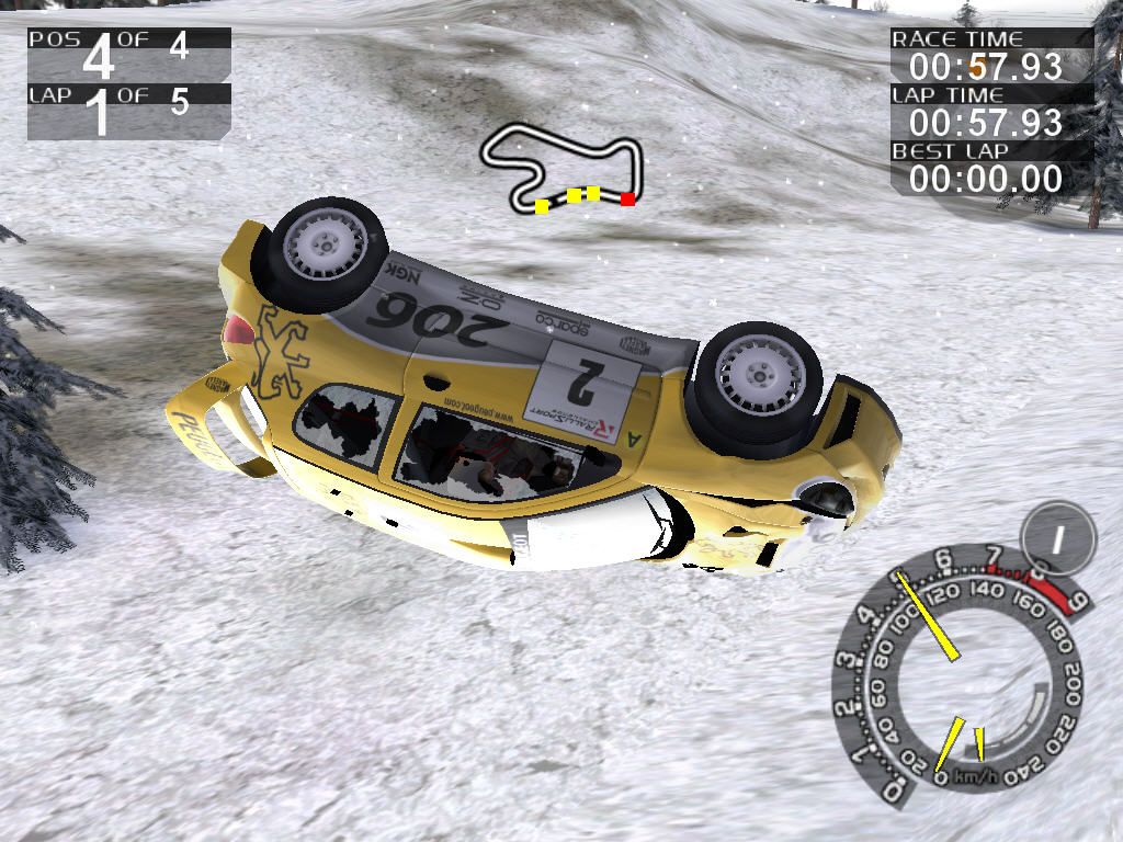 RalliSport Challenge (Windows) screenshot: Rolling your car causes damage that will stay throughout the race.