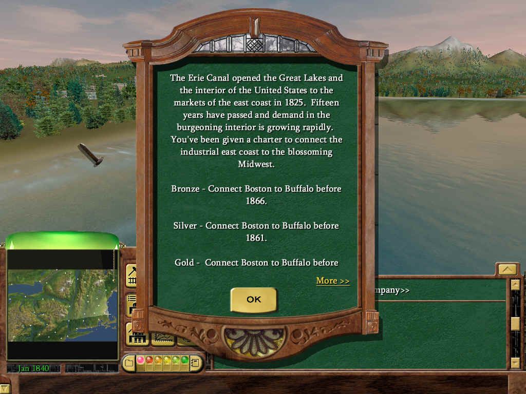 Railroad Tycoon 3 (Windows) screenshot: Each scenario gives you the chance to win a gold, silver, or bronze medal.