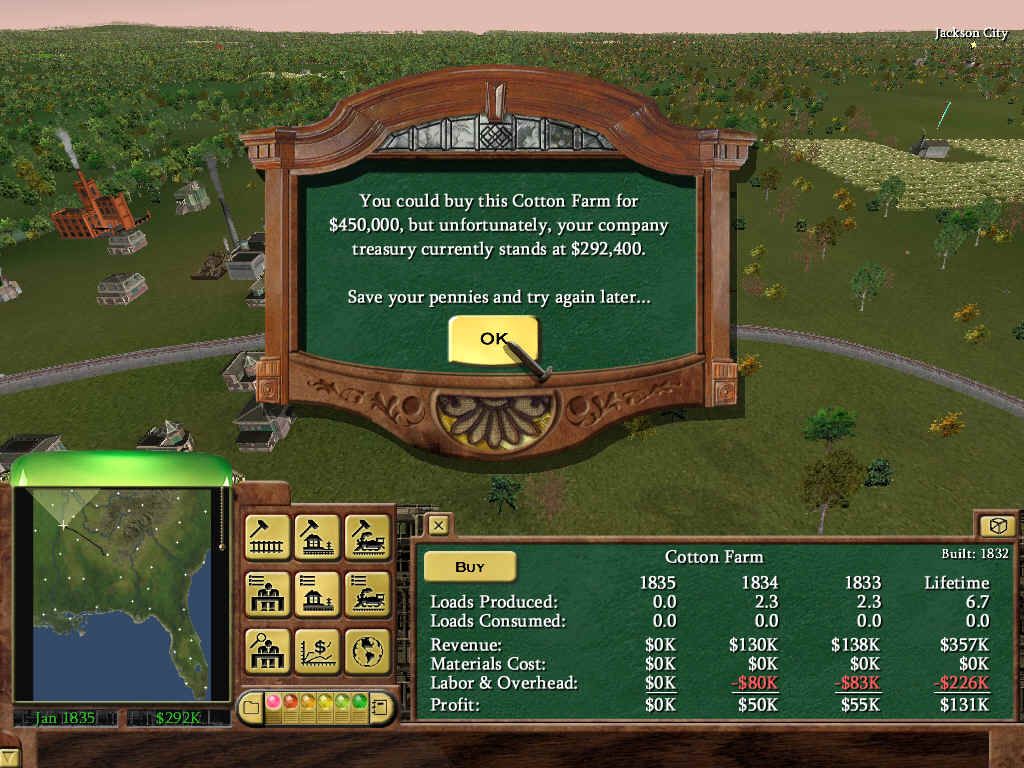 Railroad Tycoon 3 (Windows) screenshot: You can buy different factories, assuming you have the cash for it.