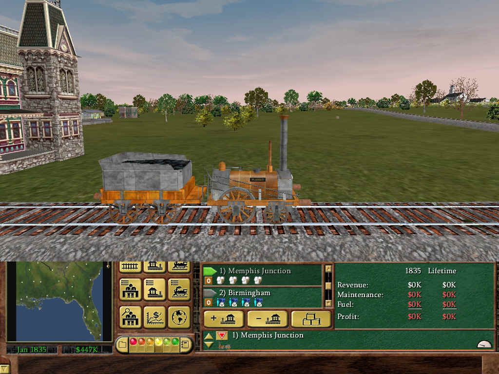 Railroad Tycoon 3 (Windows) screenshot: You can lock on to your locomotives and follow them along their route.