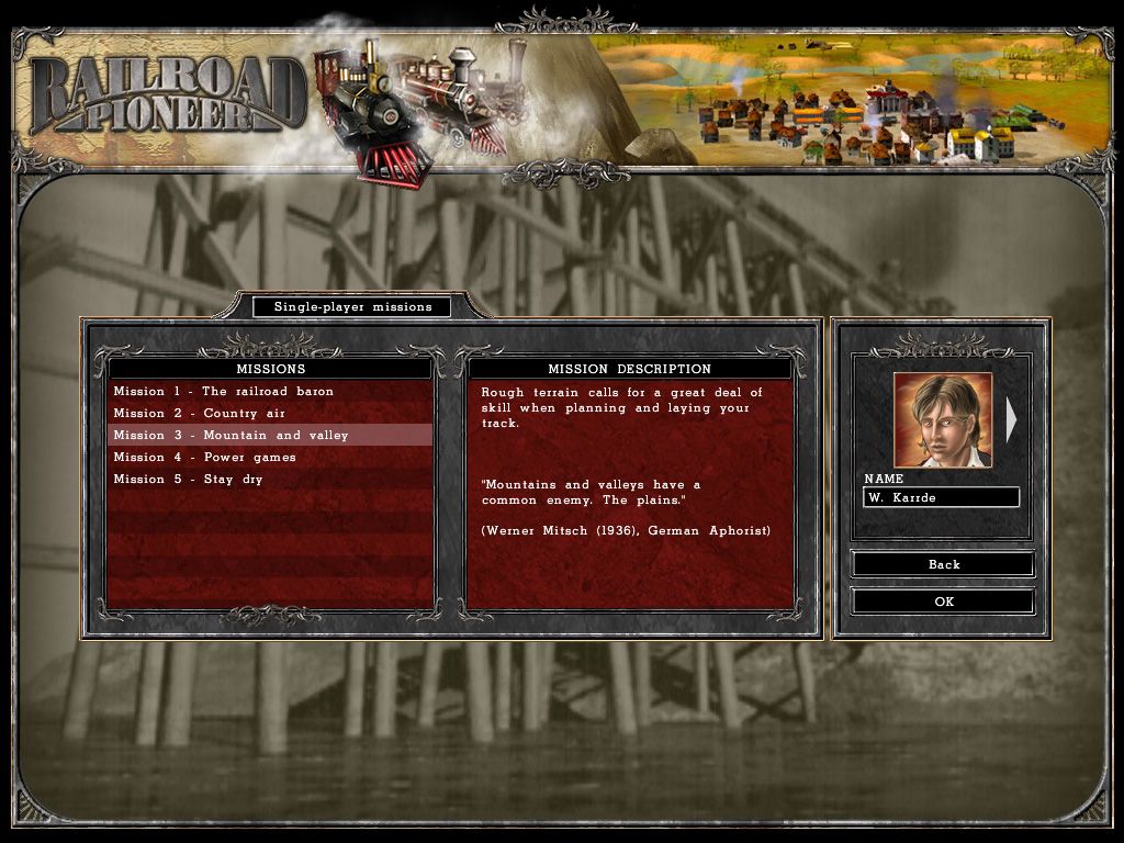 Railroad Pioneer (Windows) screenshot: Single Player Levels