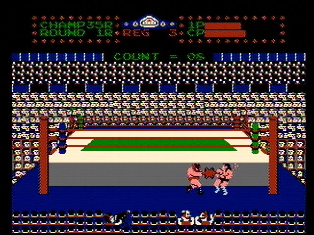 Tag Team Wrestling (NES) screenshot: Fell out of the ring