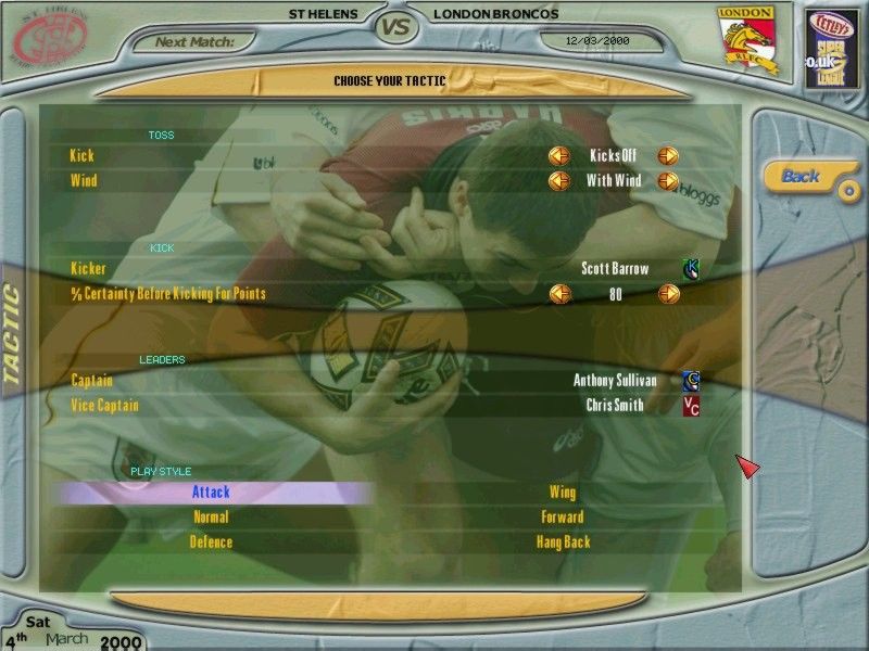 Championship Rugby Manager (Windows) screenshot: Tactics