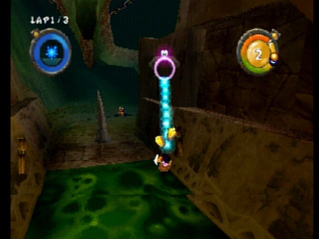 Rayman Rush (PlayStation) screenshot: Swinging