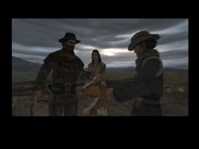 Red Dead Revolver (PlayStation 2) screenshot: Red's father hands him his old pistol.