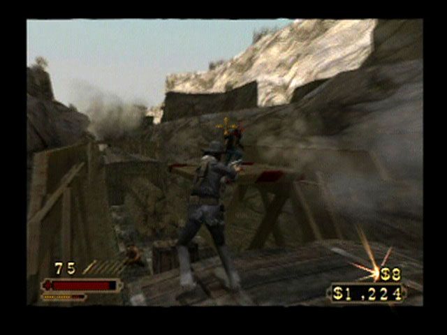 Red Dead Revolver (PlayStation 2) screenshot: Red must get to the engine!