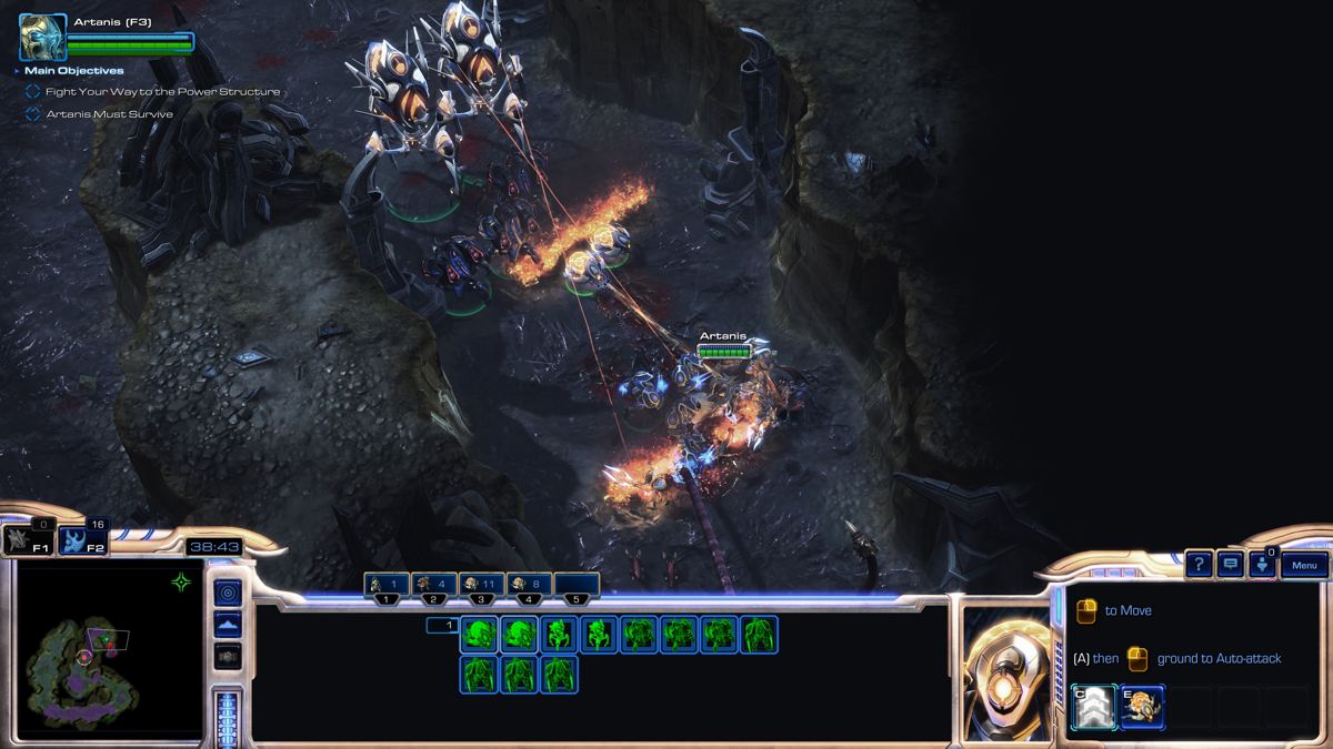 StarCraft II: Legacy of the Void (Windows) screenshot: Artanis advancing through Xel'naga caverns