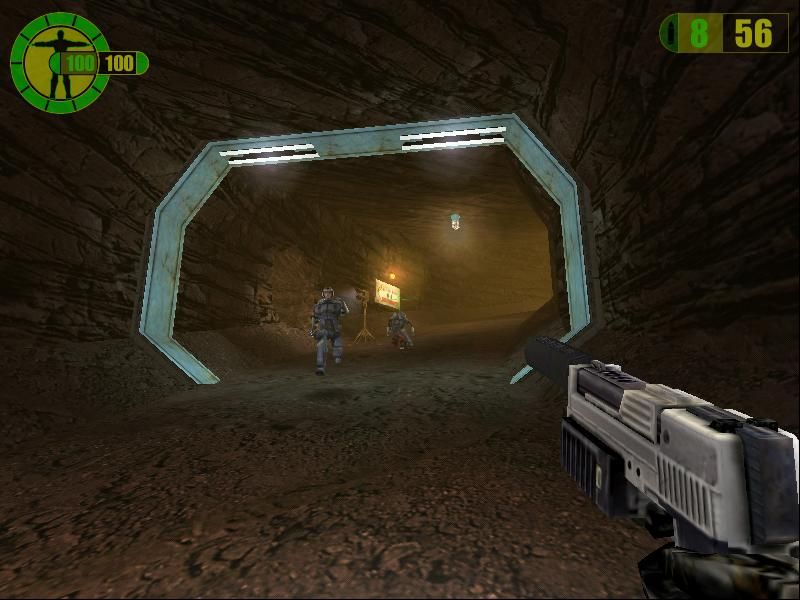 Red Faction (Windows) screenshot: After picking a weapon from fallen guard, the rest will go smoothly.