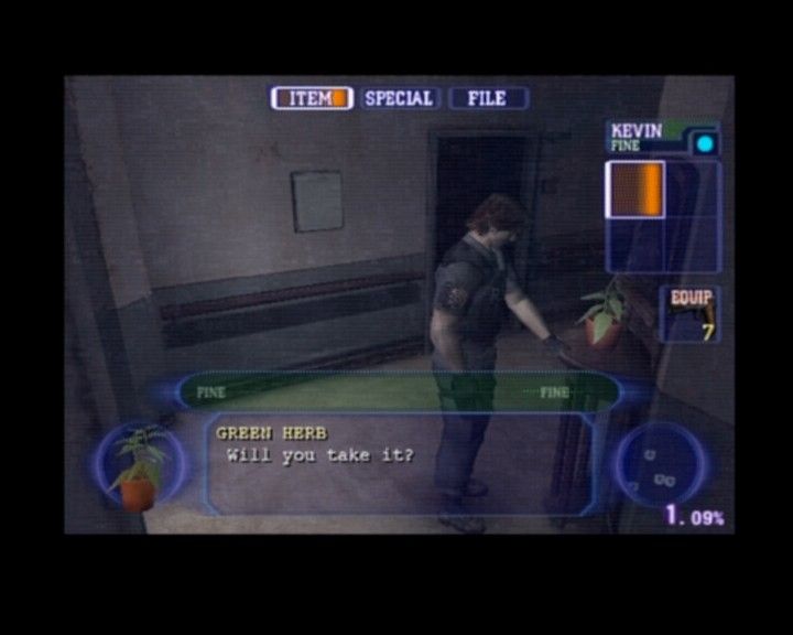 Resident Evil: Outbreak (PlayStation 2) screenshot: Found some green herb for the wounds