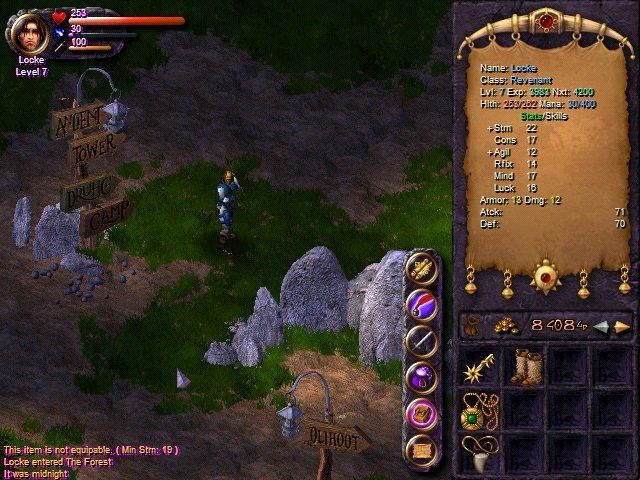 Revenant (Windows) screenshot: Side panel with your Stats. The whole right panel can be removed to show the full screen