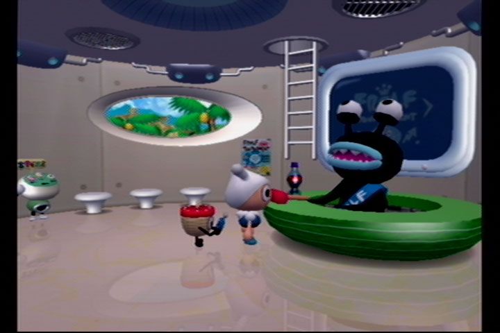 Ribbit King (GameCube) screenshot: This is the inside of your spaceship, your headquarters
