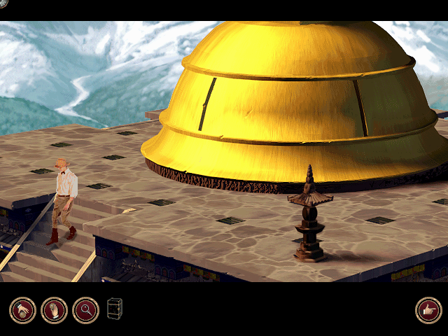 Ripley's Believe It or Not!: The Riddle of Master Lu (DOS) screenshot: Descending from top of the temple with beautiful view