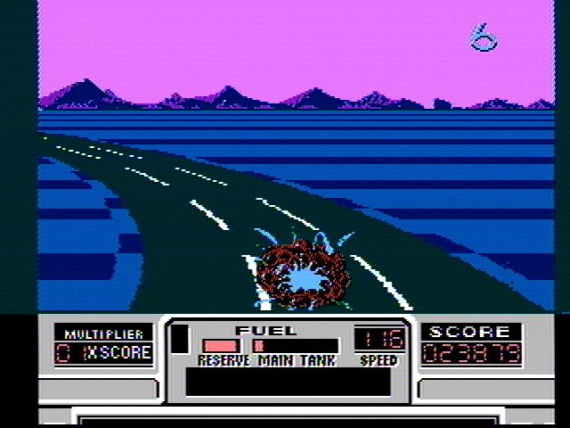 RoadBlasters (NES) screenshot: Oops, a crash!