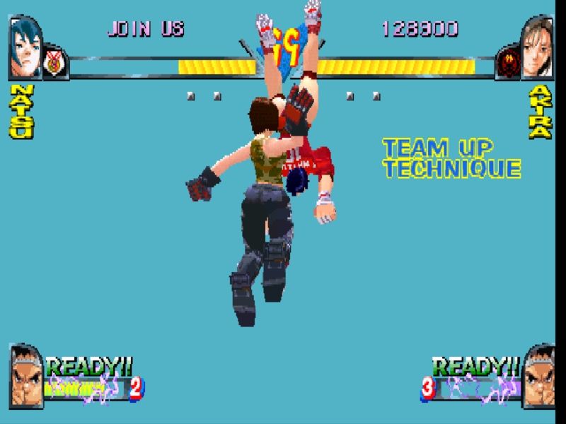 Rival Schools (PlayStation) screenshot: A burning hit in the air