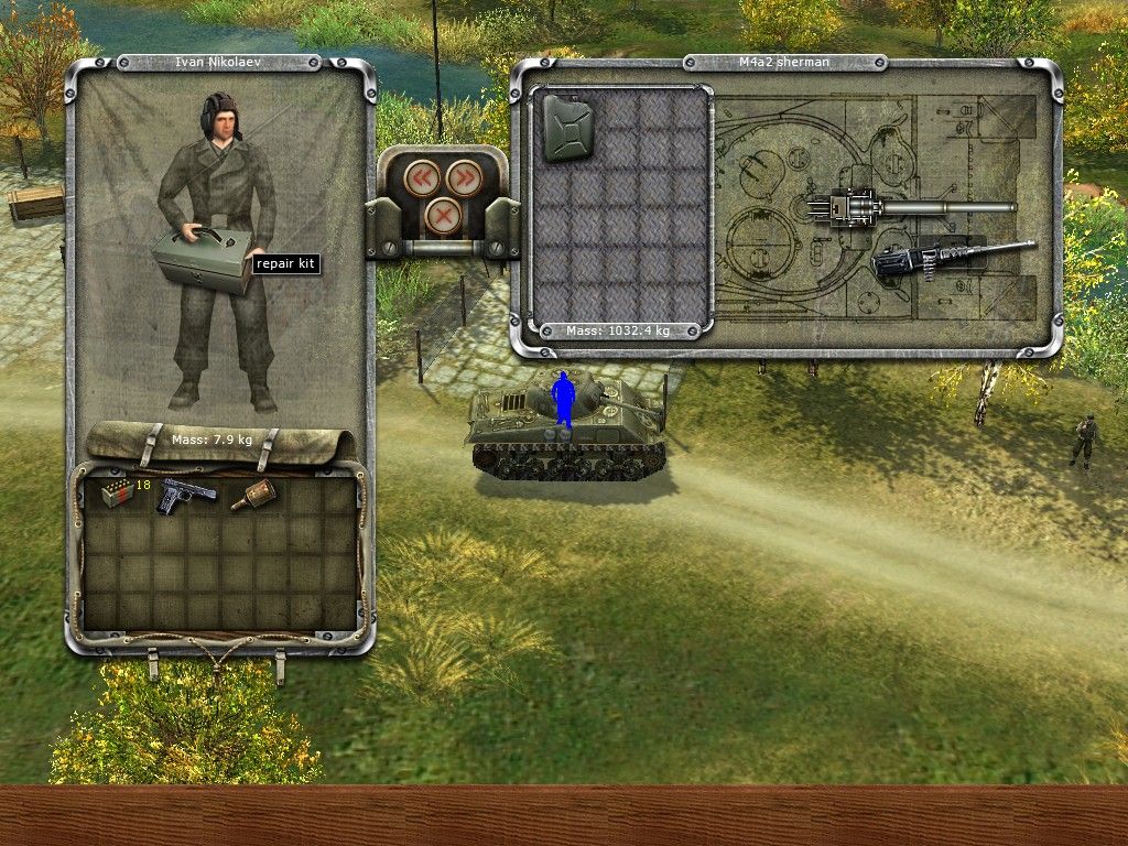 Soldiers: Heroes of World War II (Windows) screenshot: If your tank is out of fuel or damaged, take the right tools and try to fix the problem