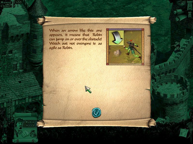Robin Hood: The Legend of Sherwood (Windows) screenshot: Throughout the first mission, you'll be presented with lots of useful hints and tips.