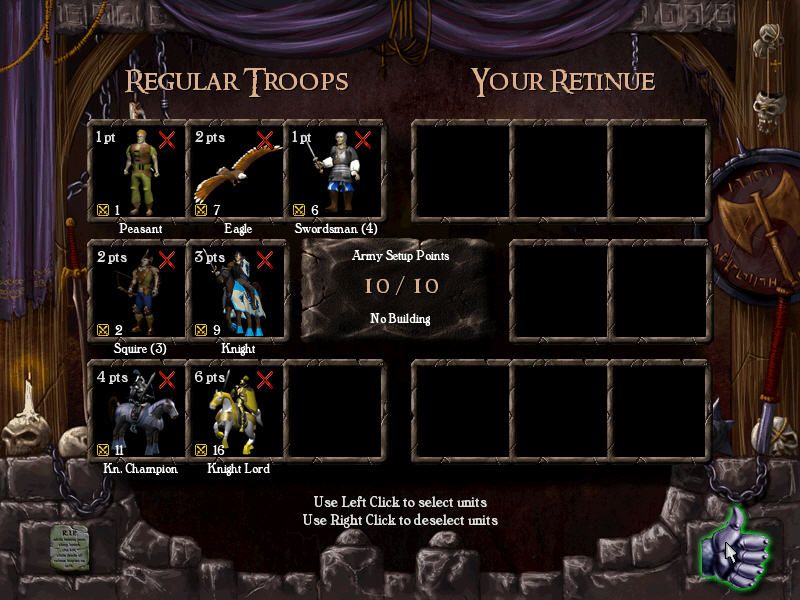 Warlords: Battlecry III (Windows) screenshot: Select your troops to take into battle