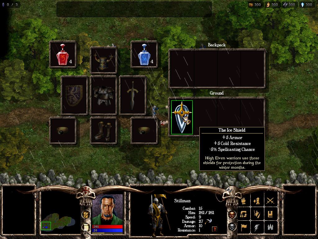 Warlords: Battlecry III (Windows) screenshot: Your hero can carry items found to increase his stats