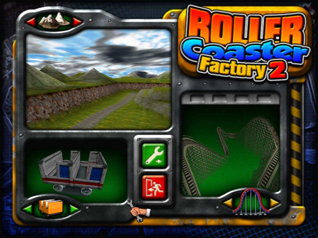 Roller Coaster Factory 2 (Windows) screenshot: He we can select a landscape, coaster type and car style