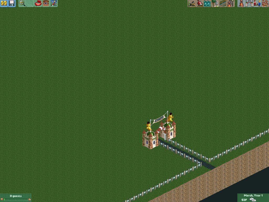 RollerCoaster Tycoon 2 (Windows) screenshot: An empty plot of land, awaiting your hand. Build away!