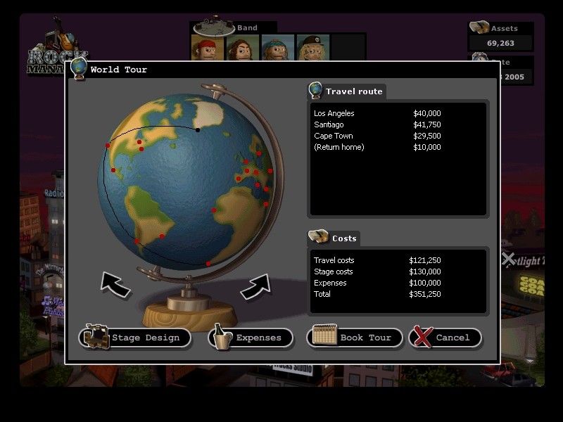 Rock Manager (Windows) screenshot: Do the ultimate thing go around the world