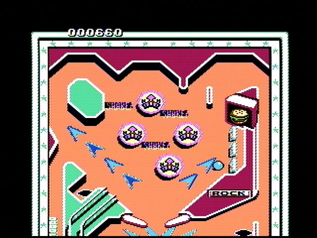 Rock 'n Ball (NES) screenshot: Top half of the pinball table