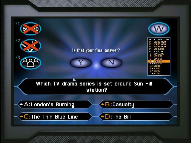 Who Wants to Be a Millionaire: UK Edition (Windows) screenshot: Is that your final answer?
