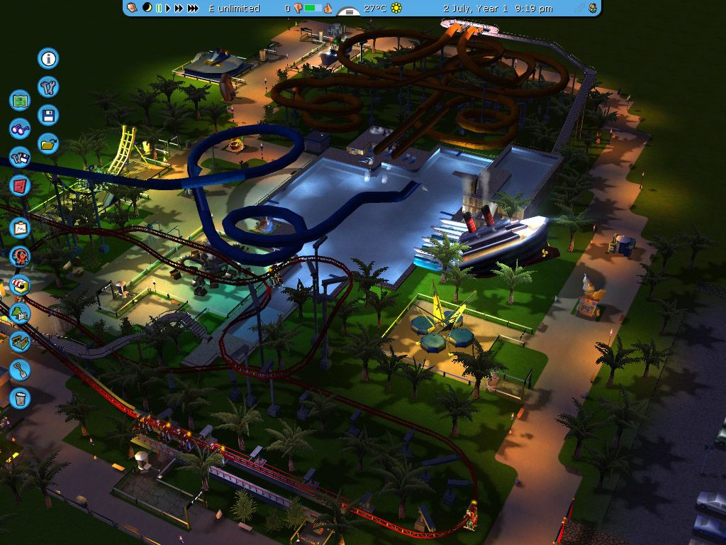 RollerCoaster Tycoon 3: Soaked! (Windows) screenshot: A park made in sandbox mode