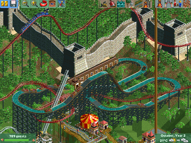 RollerCoaster Tycoon 2: Wacky Worlds (Windows) screenshot: The Great Wall of China converted into a theme park