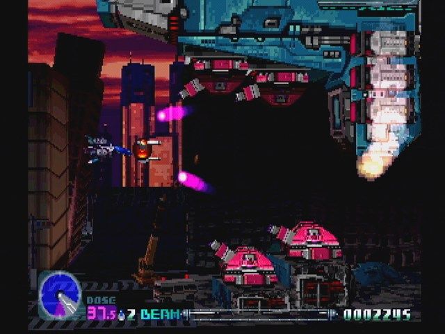 R-Type Delta (PlayStation) screenshot: First Contact - A city in ruins
