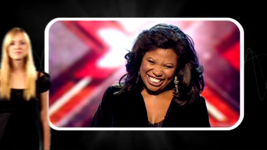 The X Factor: Interactive TV Game (DVD Player) screenshot: After answering a question Fearn has appeared and told us we're incorrect. Now progress depends upon whether this performance won in the TV series