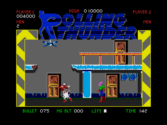Rolling Thunder (Amiga) screenshot: shot in the leg