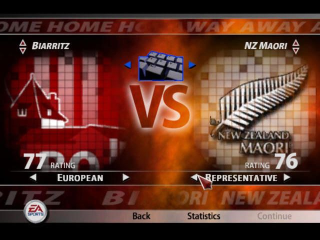 Rugby 2005 (Windows) screenshot: Selecting teams for a one-off match.