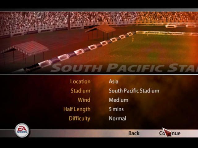 Rugby 2005 (Windows) screenshot: Fiji vs. Samoa, match setup.