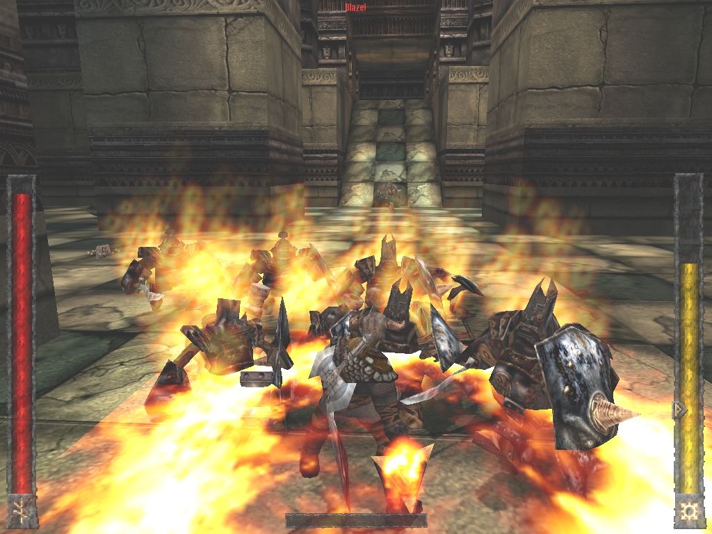 Rune (Windows) screenshot: Showing a bunch of dark dwarves who's boss with my Blaze! rune power