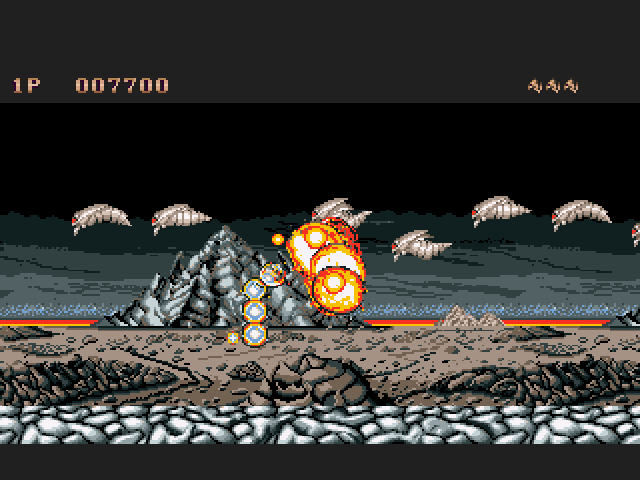 Saint Dragon (Amiga) screenshot: St. Dragon is damaged