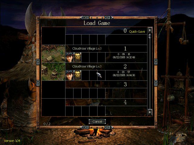 Seal of Evil (Windows) screenshot: Load Game Screen