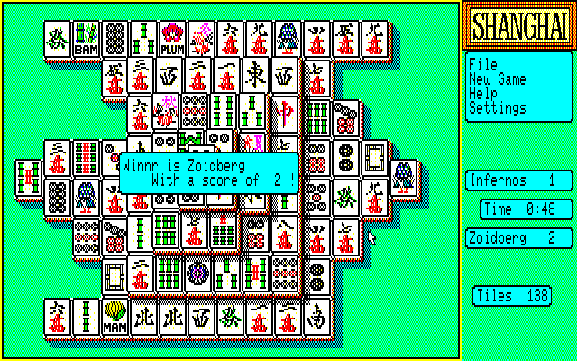 Shanghai (PC-88) screenshot: Challenge mode; note the typo "Winnr"