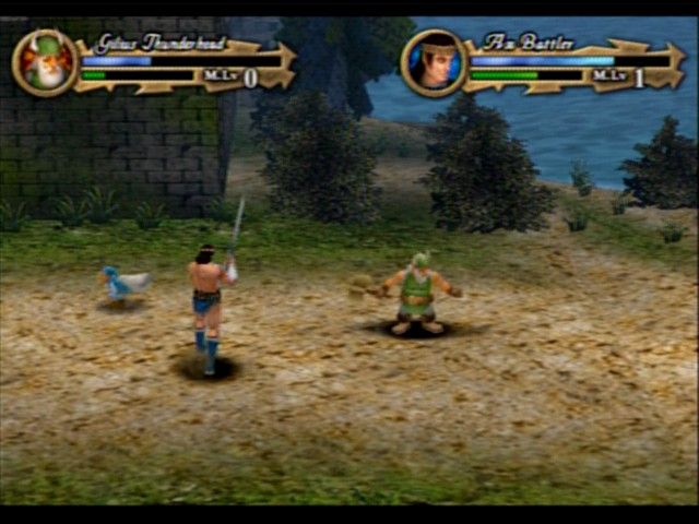 Sega Ages 2500: Vol.5 - Golden Axe (PlayStation 2) screenshot: Kick the blue thief to get mana potions (green one leaves recovery food, though)