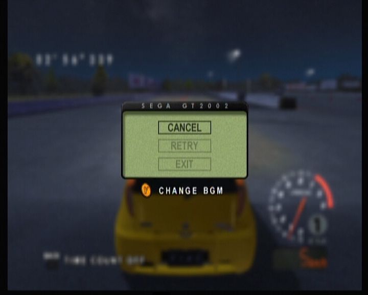 Sega GT 2002 (Xbox) screenshot: Ingame menu allows you the most basic options from the first screen.