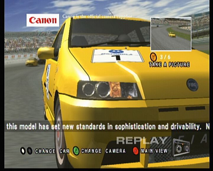 Sega GT 2002 (Xbox) screenshot: During watching your replay, you can take up to six shots with a camera.