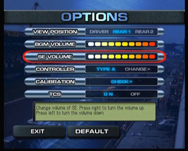 Sega GT 2002 (Xbox) screenshot: Technical options.