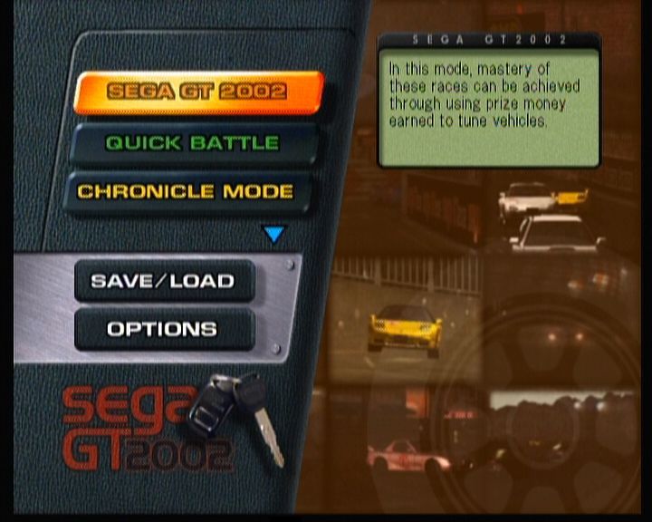 Sega GT 2002 (Xbox) screenshot: Main Menu (and it isn't even showing all options for which you must scroll down to see)
