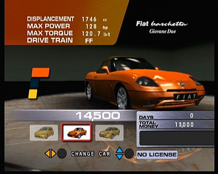 Sega GT 2002 (Xbox) screenshot: While buying the car, you can use the color, which of course, doesn't affect the cost.