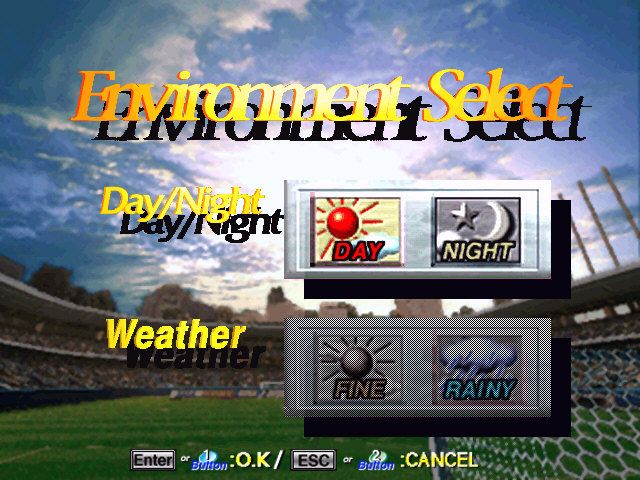 Sega Worldwide Soccer '97 (Windows) screenshot: Setting time and weather