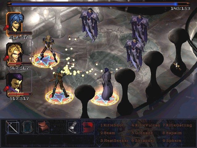 Septerra Core: Legacy of the Creator (Windows) screenshot: The big battle against Lord Doskias, who likes to split himself into three