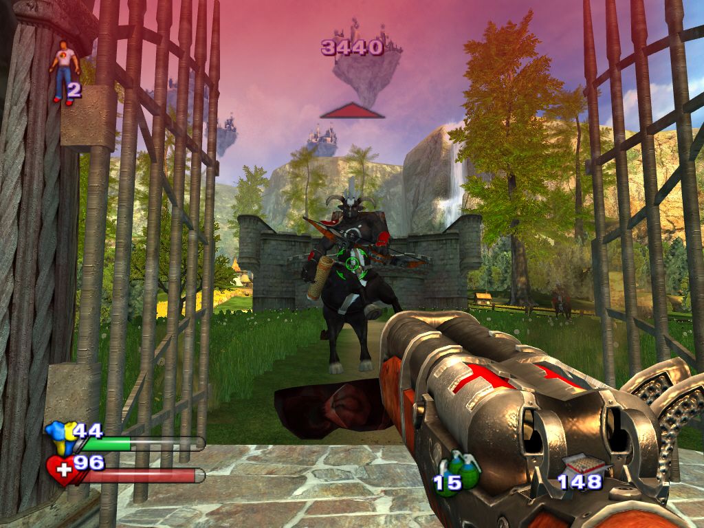 Serious Sam II (Windows) screenshot: The shotgun is delightfully powerful.