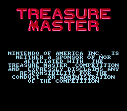 Treasure Master (NES) screenshot: Nintendo disclaimer about Treasure Master competition.