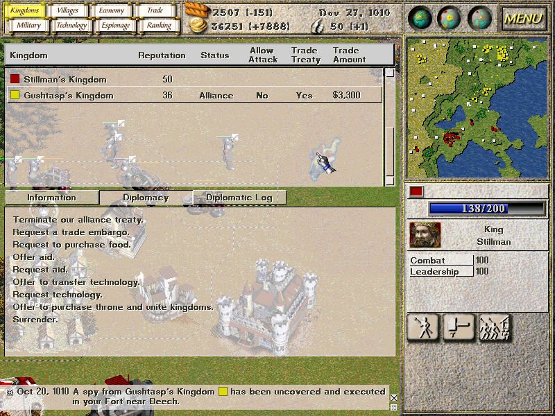 Seven Kingdoms (Windows) screenshot: Kingdom screen - conduct diplomacy here