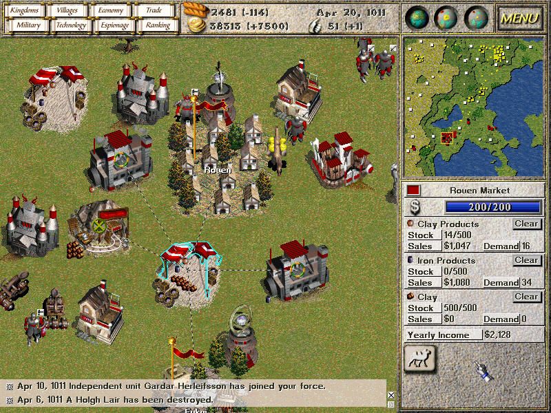 Seven Kingdoms (Windows) screenshot: Trade with other kingdoms with your market